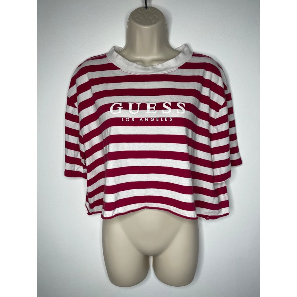 Guess Originals Red White Stripe Crop Top Womens Size Large